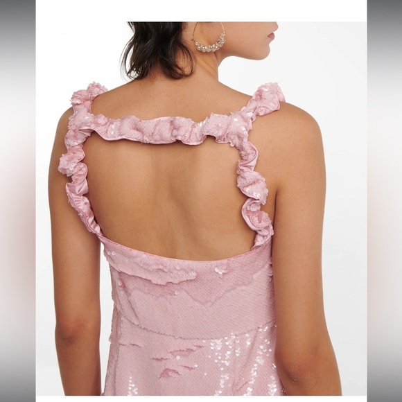 GANNI NWT pink mini party sequins dress with ruffle straps- size EU 46- US 14/16 - Picture 4 of 16